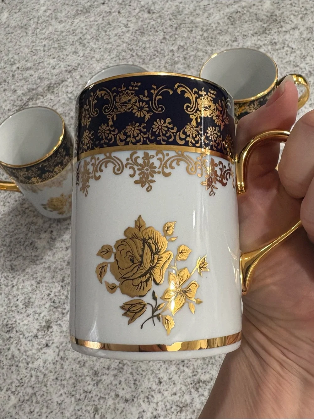 Haas & Czjzek Original Cobalt blue gold ornate Porcelain mugs lot of 5 vintage